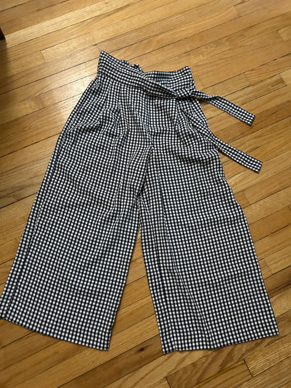 Black & White Gingham Wide-Leg Tie Waist Pants